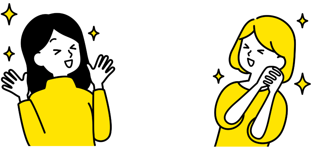 女性二人が手をあげて喜んでキラキラ