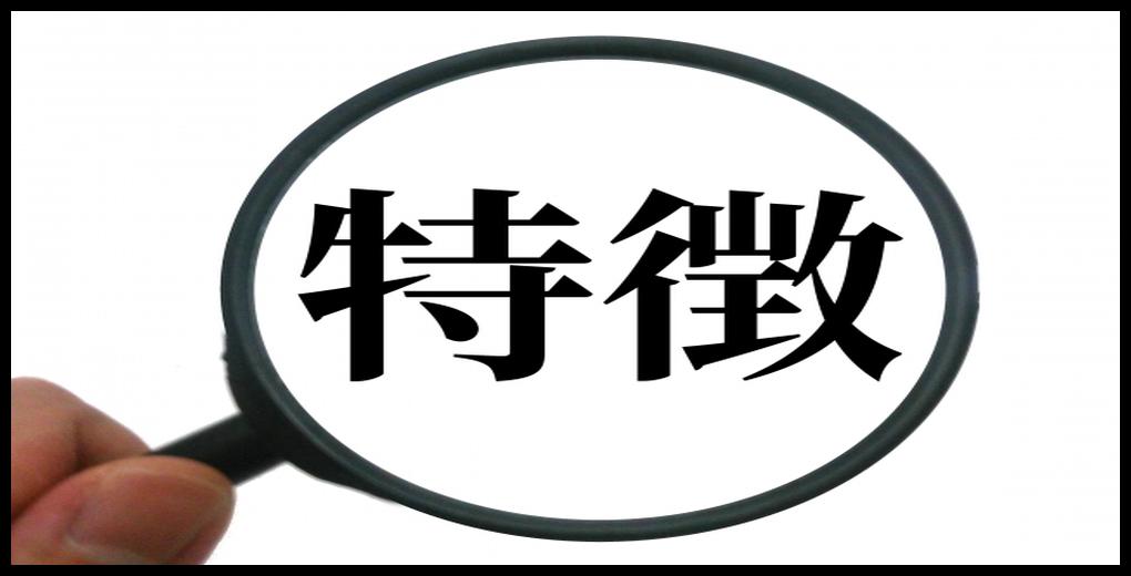 “特徴”という大きな漢字　虫眼鏡で強調